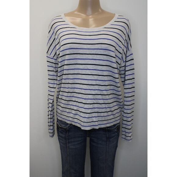 Gap Top Womens Size Large Long Sleeve Boat Neck Striped Back Slit Pullover - Picture 1 of 8